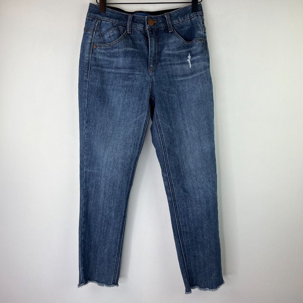 Democracy Ab Solution Women Sz 2 Blue Jeans Denim Skinny Mid Rise Distress
